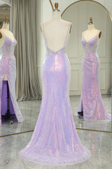 Wholesale Glitter Light Purple Mermaid Backless Long Corset Prom Dress With Slit prom dresses shops