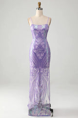 Wholesale Sparkly Lilac Mermaid Spaghetti Straps Lace Up Long Prom Dress With Sequin prom clothing