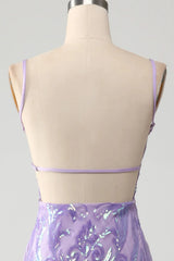 Wholesale Sparkly Lilac Mermaid Spaghetti Straps Lace Up Long Prom Dress With Sequin prom clothing