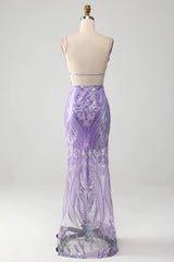Wholesale Sparkly Lilac Mermaid Spaghetti Straps Lace Up Long Prom Dress With Sequin prom clothing