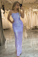 Wholesale Sparkly Lilac Mermaid Spaghetti Straps Lace Up Long Prom Dress With Sequin prom clothing