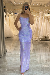 Wholesale Sparkly Lilac Mermaid Spaghetti Straps Lace Up Long Prom Dress With Sequin prom clothing