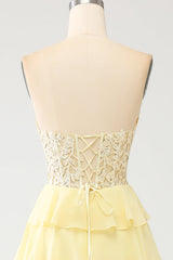 Yellow Sweetheart Tiered Long Prom Dress