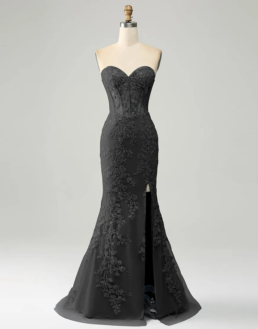 Wholesale Black Mermaid Sweetheart Lace Up Long Prom Dress With Appliques prom dresses shops