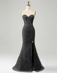 Wholesale Black Mermaid Sweetheart Lace Up Long Prom Dress With Appliques prom dresses shops