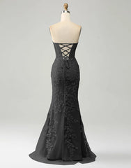 Wholesale Black Mermaid Sweetheart Lace Up Long Prom Dress With Appliques prom dresses shops