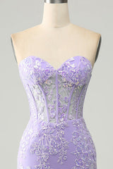 Light Blue Mermaid Sweetheart Corset Appliques Prom Dress With Side Slit