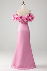 Mermaid Off the Shoulder Pink Prom Dress with Split Front