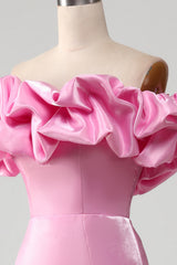 Mermaid Off the Shoulder Pink Prom Dress with Split Front