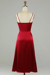 Hollow wine red thin shoulder strap bridesmaid dress
