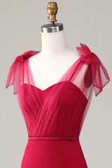 Mermaid Satin Burgundy Long Bridesmaid Dress with Bows