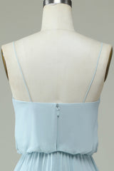 Chiffon Spaghetti Straps Sky Blue Long Bridesmaid Dress