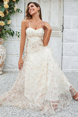 Gorgeous A Line Sweetheart Champagne Flower Long Bridesmaid Dress