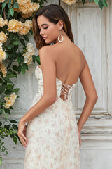 Gorgeous A Line Sweetheart Champagne Flower Long Bridesmaid Dress