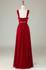 Wine red cut A-line bridesmaid dress