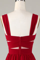 Burgundy Cut Out A Line Long Bridesmaid Dress