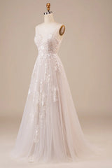 Embroidered sheer thin shoulder strap sleeveless off shoulder ivory long backless wedding dress