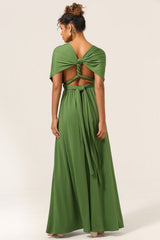 Charming A Line Olive Green Spandex Convertible Wear Long Bridesmaid Dress