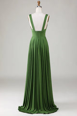 Olive deep V-neck sleeveless bridesmaid dress
