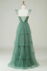 A Line Fine Shoulder Strap Long Thin Gauze Eucalyptus Bridesmaid Dress