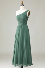 Eucalyptus one shoulder A-line pleated bridesmaid dress