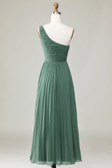 Eucalyptus one shoulder A-line pleated bridesmaid dress