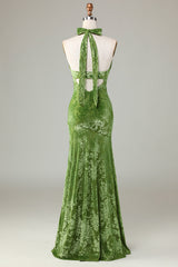 Velvet Halter Olive Bridesmaid Dress