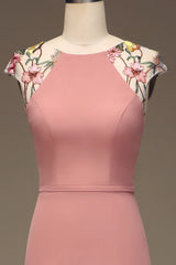 Dusty Rose A-line Chiffon and Embroidery Maxi Bridesmaid Dress