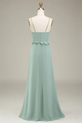 Eucalyptus A-line V-neck ruffled chiffon bridesmaid dress