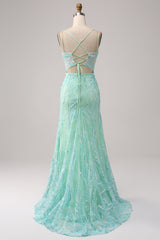 Mermaid Lace-Up Back Lilac Sequins Prom Dress with Slit