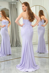 Wholesale Cute Lilac Mermaid Sweetheart Long Corset Prom Dress With Appliques prom dresses with long sleeves
