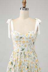 Ivory A-Line Floral Long Prom Dress