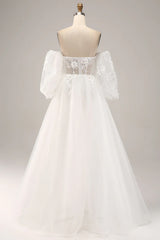Decal Off Shoulder sheer wedding dress