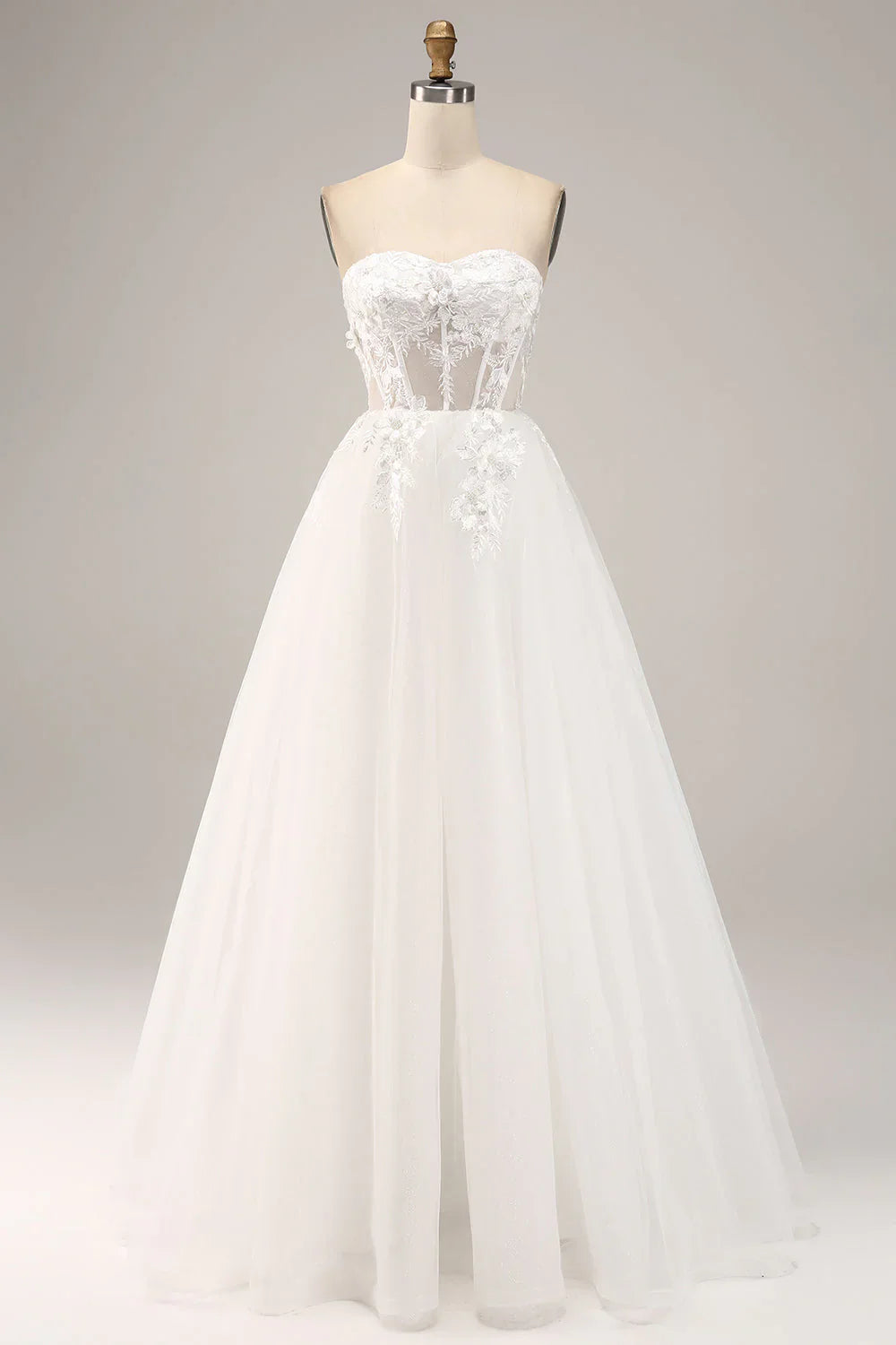 Decal off shoulder sheer and floor length off back wedding dress