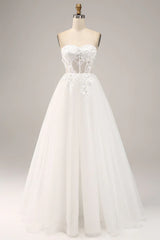 Decal off shoulder sheer and floor length off back wedding dress
