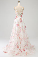 Black A-Line Flower Sequins Long Corset Prom Dress