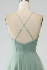 Matcha A-line thin shoulder strap tea long tight fitting corset thin gauze bridesmaid dress