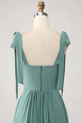 A Line Chiffon Green Long Pleated Bridesmaid Dress