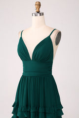 Spaghetti Straps Tiered Prom Dress with Pleated