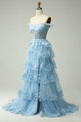 Princess A Line Off the Shoulder Pink Long Prom Dress with Appliques