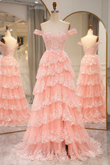 Wholesale Gorgeous Shiny A-Line Long Tiered Corset Prom Dress With Sequined Appliques prom dresses shops