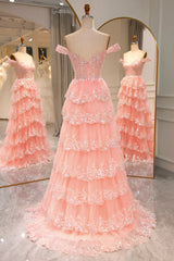 Wholesale Glitter Pink A-Line Long Tiered Corset Prom Dress With Sequined Appliques prom dresses with long sleeves