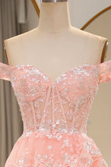 Wholesale Glitter Pink A-Line Long Tiered Corset Prom Dress With Sequined Appliques prom dresses with long sleeves