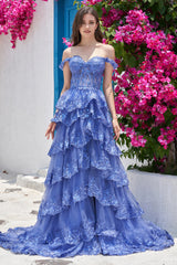Princess A Line Off the Shoulder Pink Long Prom Dress with Appliques