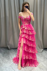 Wholesale Gorgeous Shiny A-Line Long Tiered Corset Prom Dress With Sequined Appliques prom dresses shops