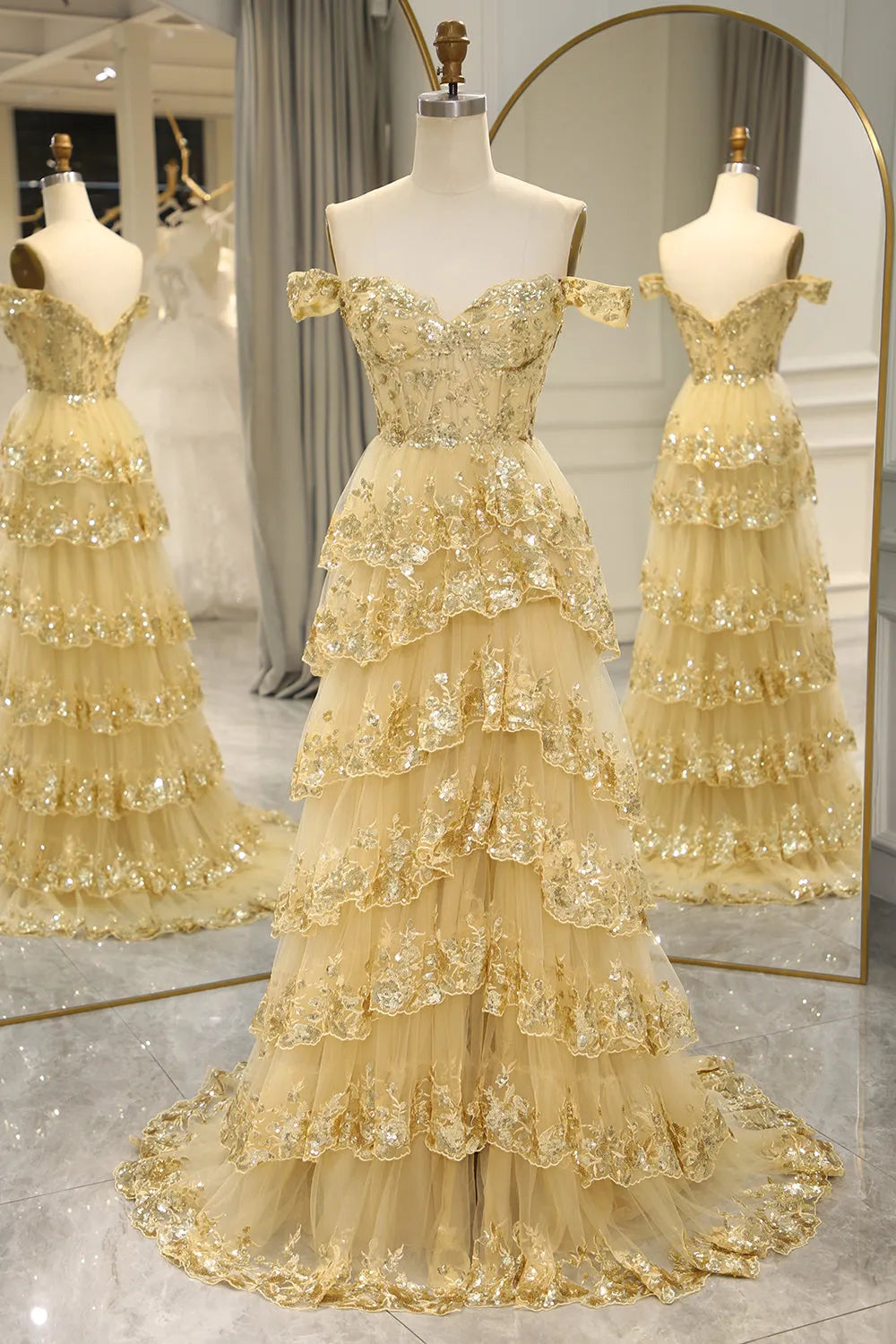 Wholesale Gorgeous Shiny A-Line Long Tiered Corset Prom Dress With Sequined Appliques prom dresses shops