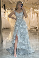 Wholesale Gorgeous Shiny A-Line Long Tiered Corset Prom Dress With Sequined Appliques prom dresses shops