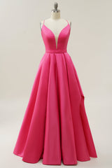 Fuchsia Spaghetti Straps A-Line Prom Dress
