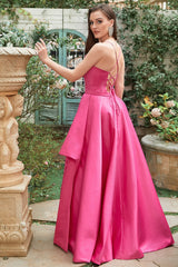 Fuchsia Spaghetti Straps A-Line Prom Dress