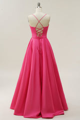 Fuchsia Spaghetti Straps A-Line Prom Dress